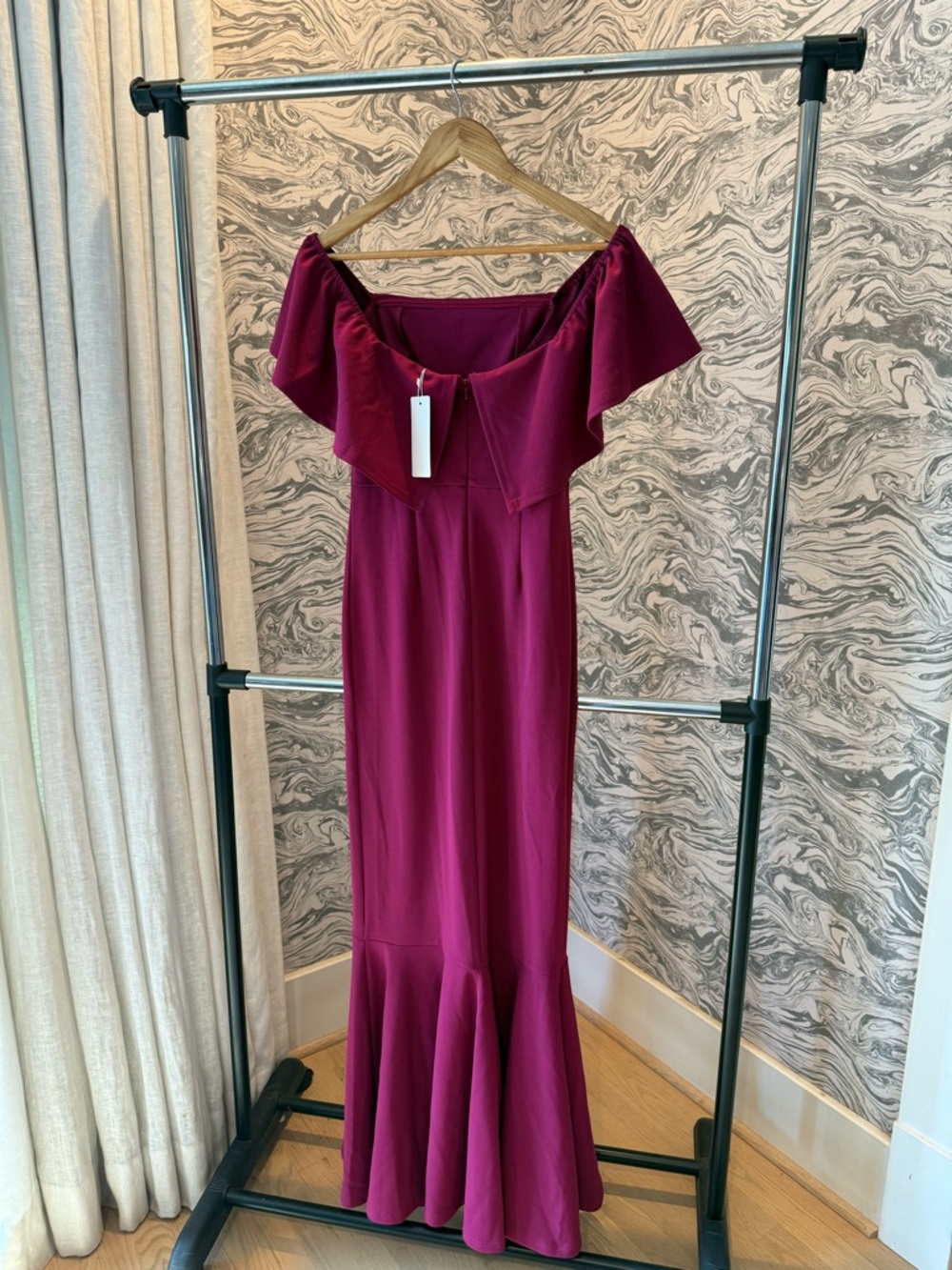 Minuet Petite Off-Shoulder Magenta Mermaid Maxi Dress - Picture 2 of 3